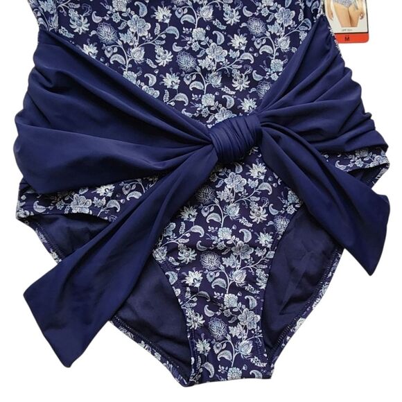 NEW! Carole Hochman Women's Swimsuit Tie Waist Paisley Blue White UPF 50+ Medium - Picture 2 of 12